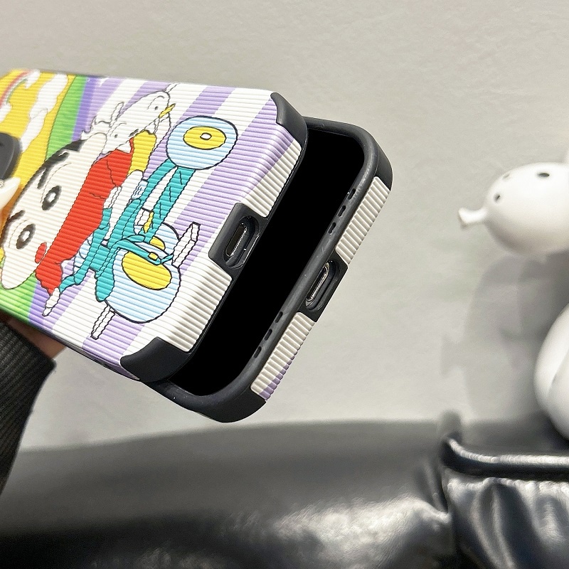 IPHONE Untuk Iphone14 13 12 11 Pro Max X XR XS Max7 8 Plus Kartun Lucu Crayon Shin-chan Tekstur Vertikal Kulit Pelindung Soft case