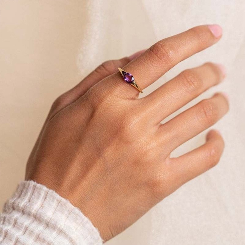 Fashion Eropa Amerika 14 K Emas Natural Amethyst Cincin Mewah Indah Kristal Cincin Pernikahan Ulang Tahun Romantis Anniversary Hadiah Perhiasan Cincin Ukuran 5-11