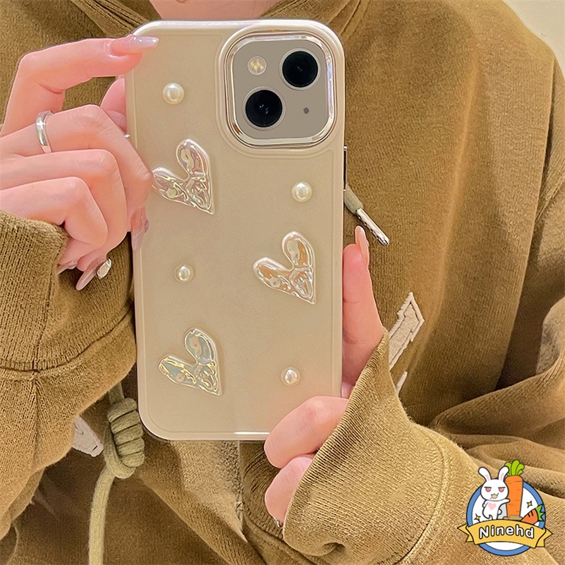 IPHONE Casing Ponsel Cinta Laser Mutiara Kecil Lucu Putih Premium Kompatibel Untuk Iphone14 13 12 11 Pro Max X Xr Xs Max8 7 6 6s Plus SE 2020 Bumper Tahan Guncangan Soft Case TPU Sarung Handphone