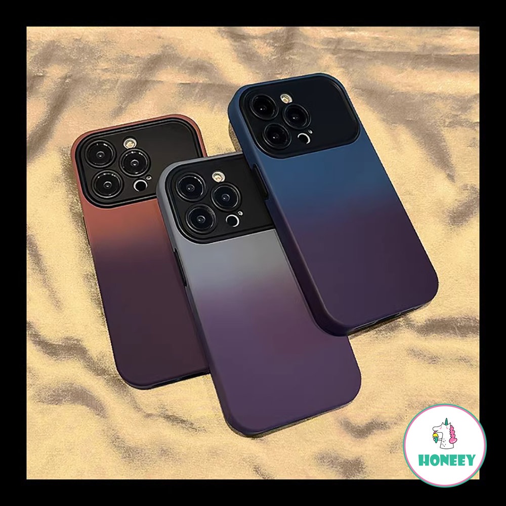 IPHONE Fashion Kamera Penuh Perlindungan Matte Gradasi Warna Kontras Case Untuk Iphone13 14 11 12 Pro Max14 Plus Sarung Tahan Guncangan