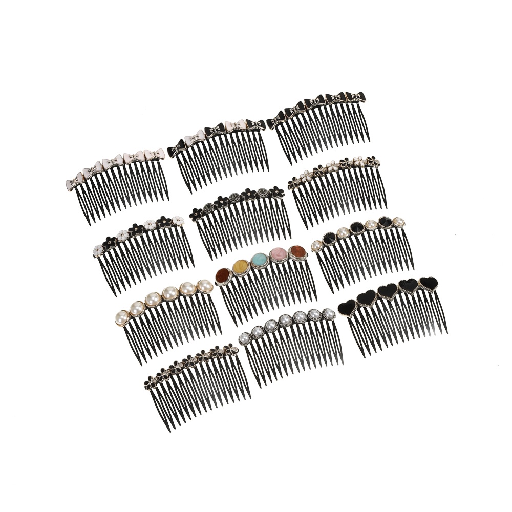 Korean Pearl Rhinestone Black Hair Comb Fashion Simple Insert Comb Women Hair Accessories