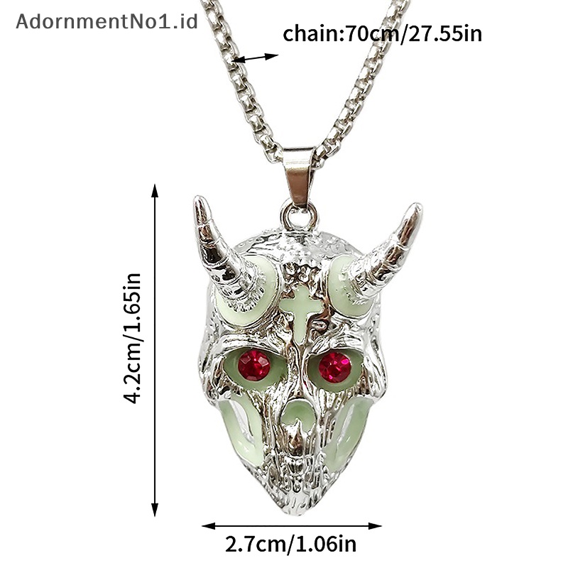 [AdornmentNo1] Luminous Ram tengkorak liontin setan kambing kepala kalung Vintage rantai leher Halloween perhiasan aksesoris untuk pria hadiah pacar