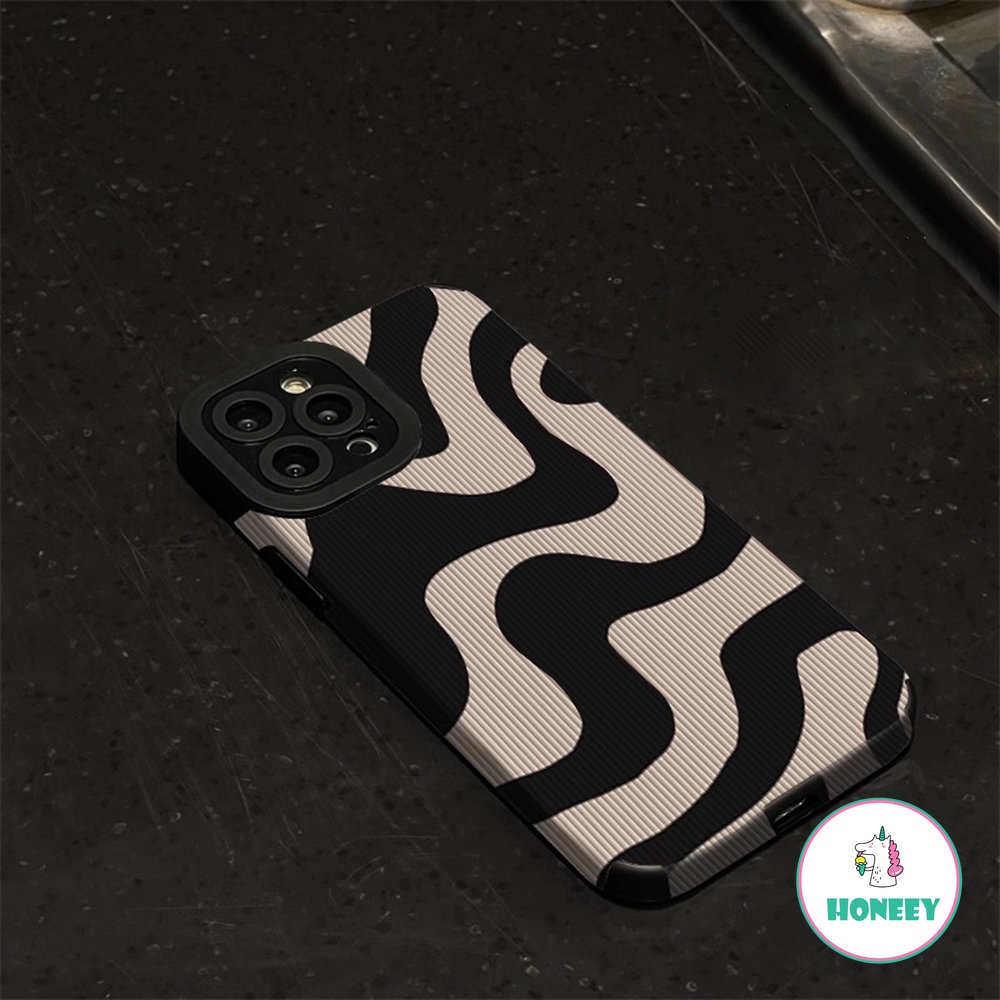 Black White Wave Pattern Phone Case For iPhone 14 11 12 13 Pro Max 14Plus 7 8 Plus X XS Max XR Shockproof Soft TPU Back Cover