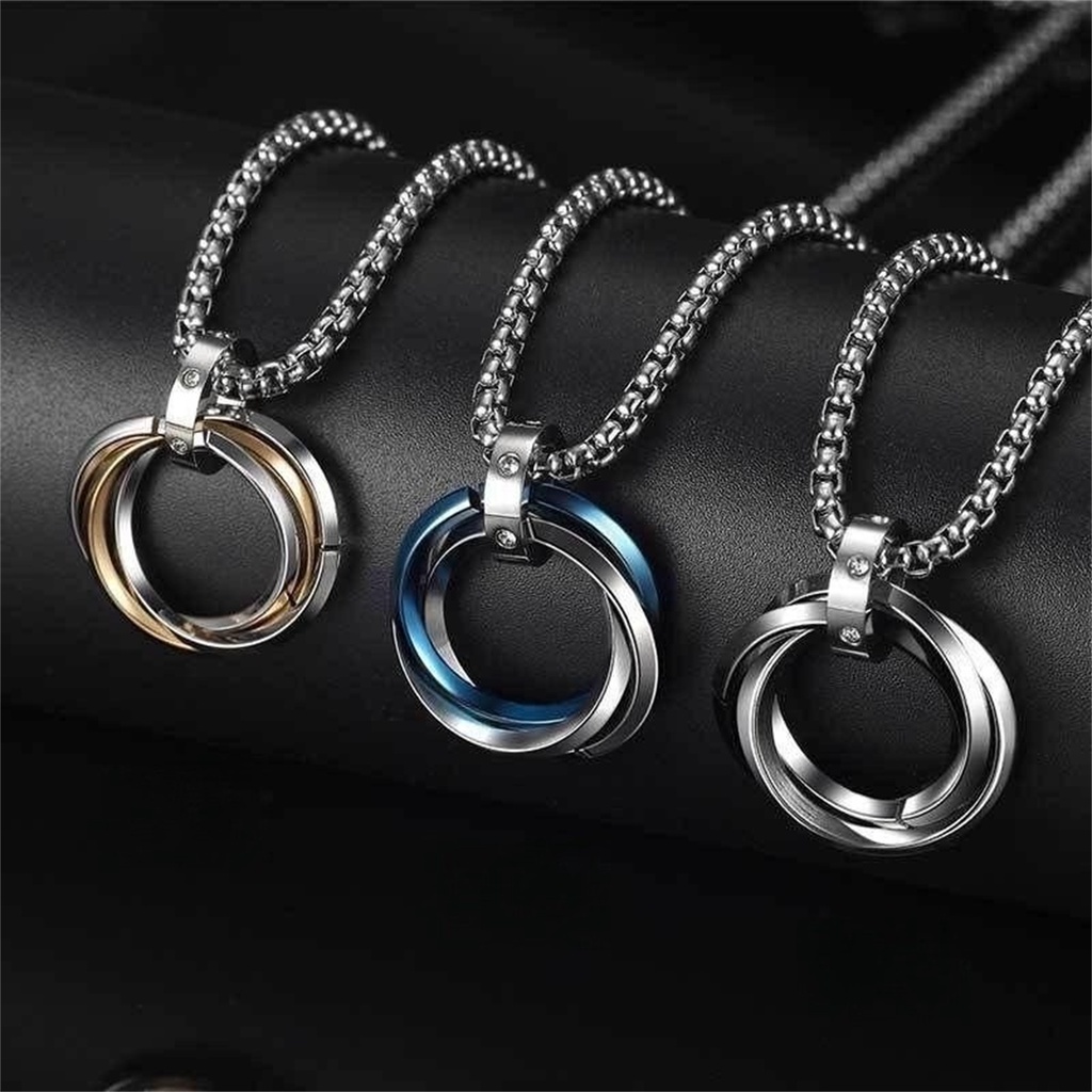 1 Pc Punk Tiga Cincin Liontin Kalung Untuk Wanita Pria Alloy Hip Hop Kalung Perhiasan Aksesoris