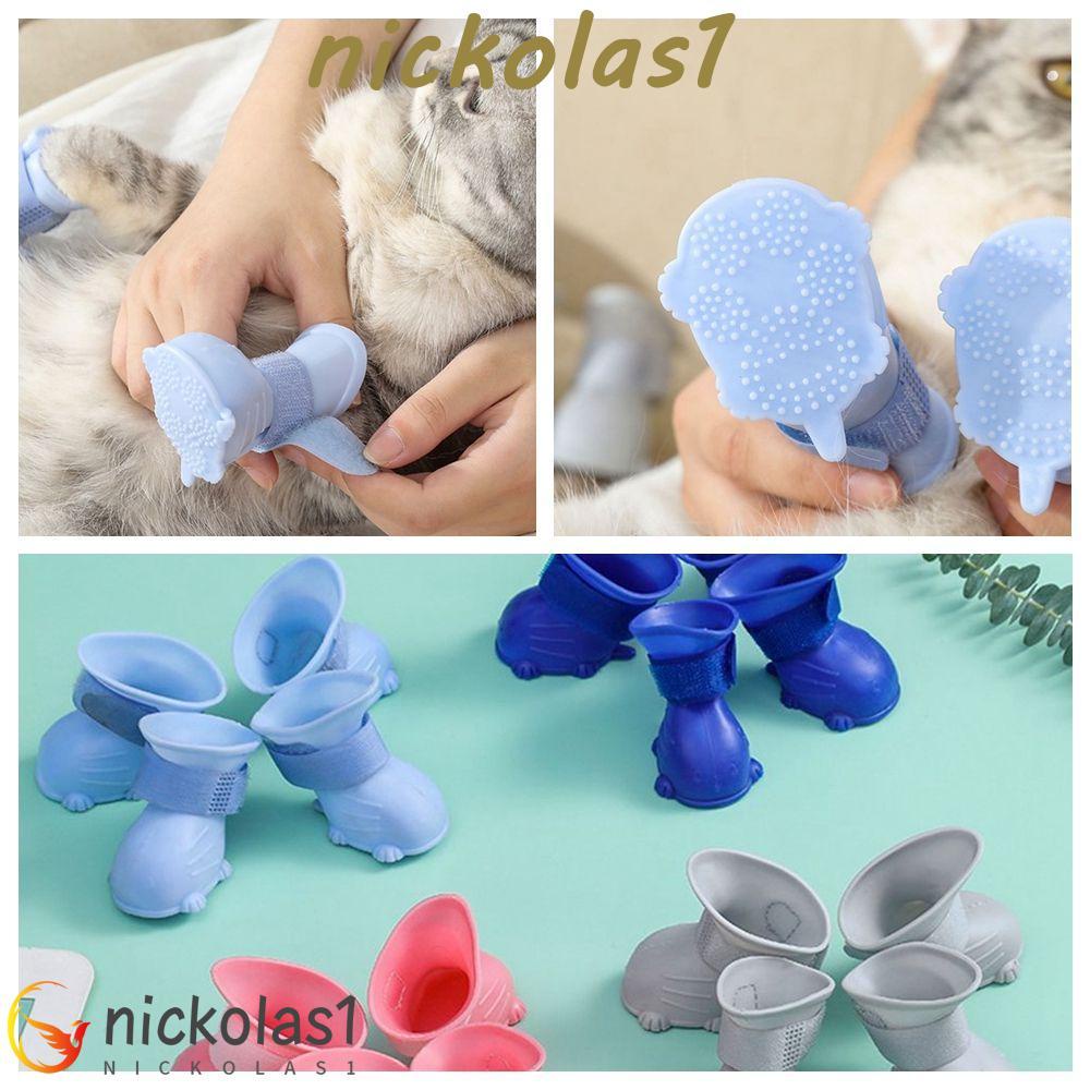 Nickolas1 Sepatu Hujan Anjing Tahan Air Fashion Untuk Anjing Kecil, Kucing Luar Ruangan Anti-slip Lembut TEP Penutup Kaki Hewan Peliharaan