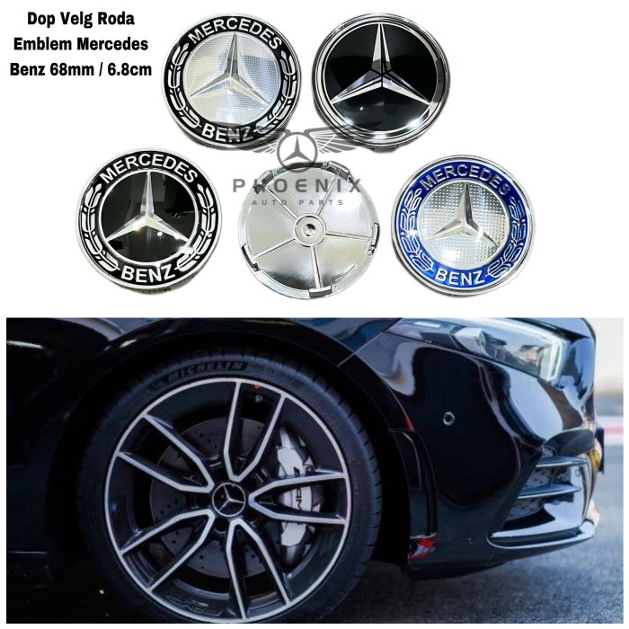 Dop Velg Roda Emblem Mercedes Benz 68mm 6.8cm Tutup Dop Roda Mercy Ori - Biru Padi