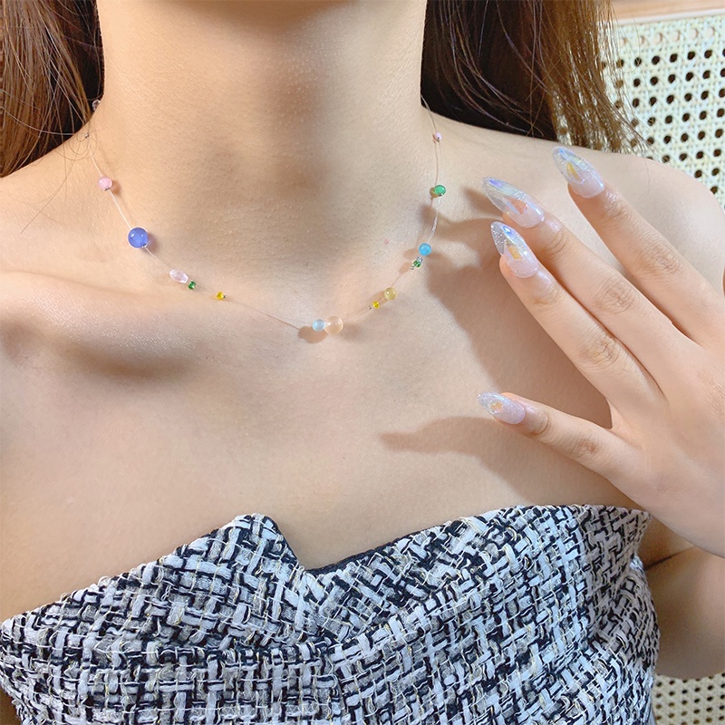 Roselife Musim Panas Planet Warna-Warni Opal Manik-Manik Choker Kalung Untuk Gadis Energik Korea Garis Transparan Tahan Air Liburan Pantai Tulang Selangka Rantai Kalung Perhiasan Aksesoris