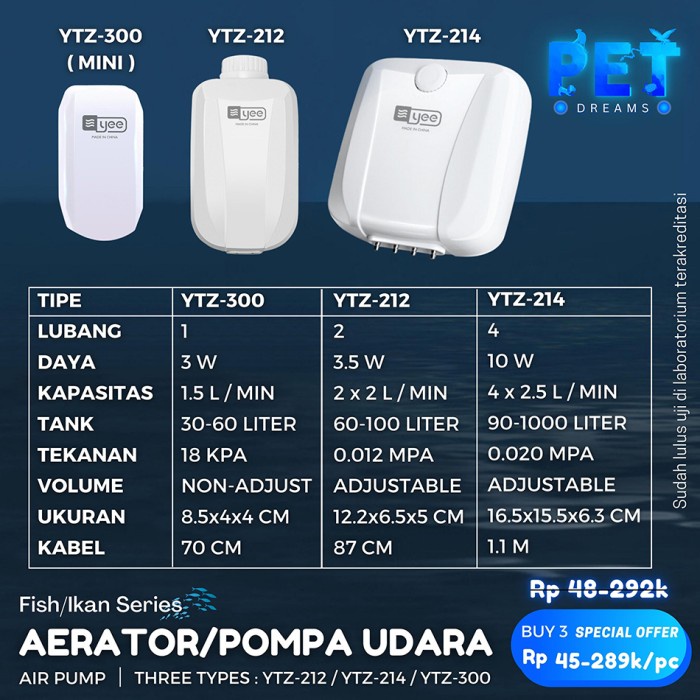 AQUARIUM PUMP AERATOR/SILENT AERATOR PUMP /POMPA UDARA HENING AQUARIUM