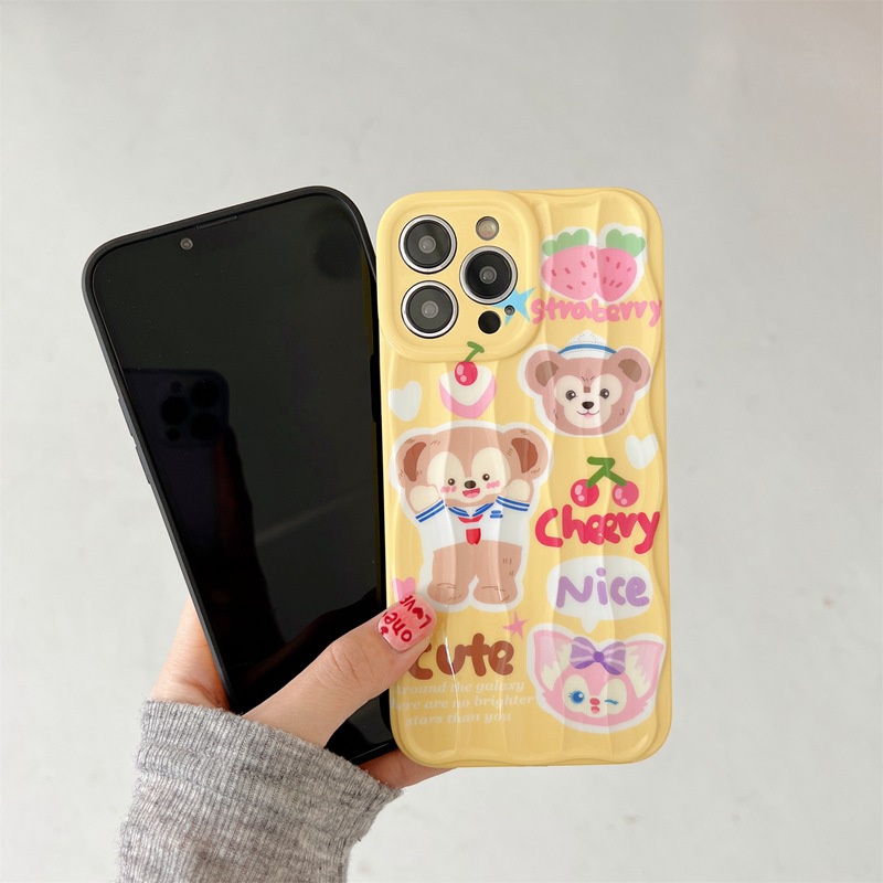 Yellow Cherry Duffy Bear Soft Silicon Case HP iP iPhone 14 + Plus 12 13 Pro Max 11 IMD Wave Girl Woman Casing Apple