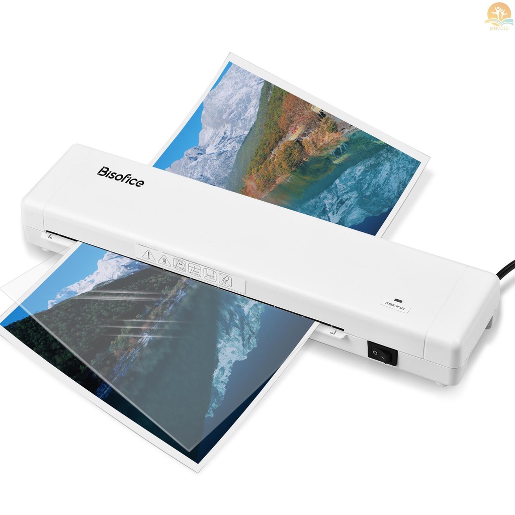 In Stock Bisofice Mesin Laminator Desktop Ukuran A4 Laminasi Panas 2 Sistem Rol Lebar 230mm Pemanasan Cepat Cocok Untuk 75~125mic Pouch Untuk Perlengkapan Rumah Kantor Sekolah