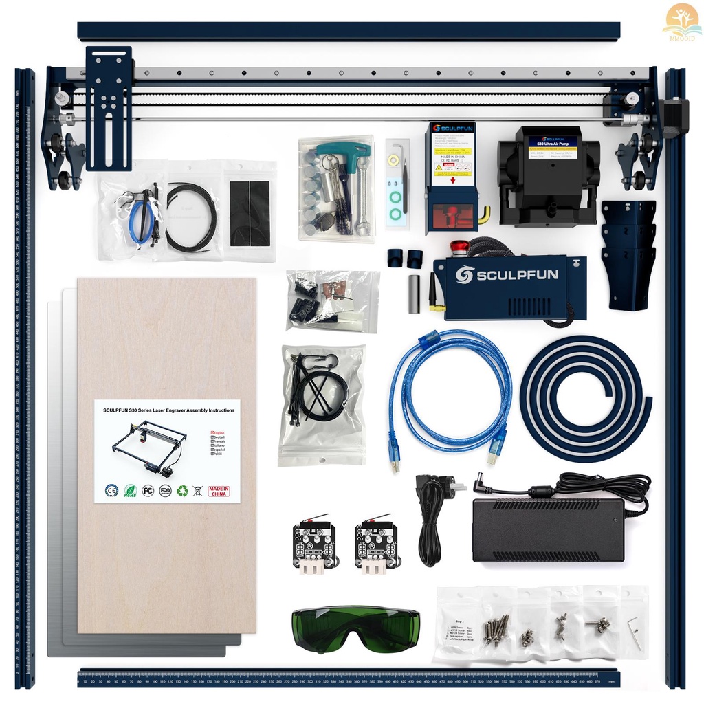 In Stock SCULPFUN S30 Ultra-11W Mesin Ukir Laser 600x600mm Area Ukiran Alat Udara Otomatis Lensa Yang Dapat Diganti Pelindung Mata Termasuk Laser Repair Kit Air Assist M8 Main B