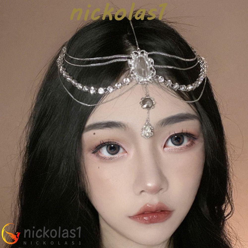 NICKOLAS1 Rumbai Rambut Rantai Ornamen Retro Pengantin Wanita Kepala Pernikahan India Perhiasan Drop Berlian Imitasi Hiasan Kepala