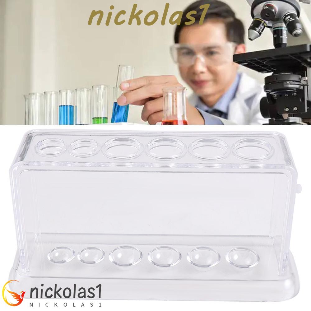 NICKOLAS1 Rak Tabung Reaksi Peralatan Lab Eksperimen 16.7*8*3cm Plastik Bening 6lubang Test Tube Holder