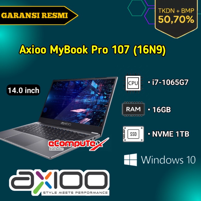 LAPTOP AXIOO MYBOOK PRO 107 (16N9) i7 / 16GB / NVME 1TB 14&quot; TKDN RESMI