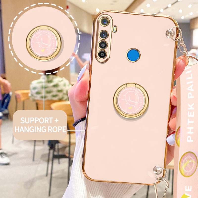 Gloden tree Phone Case Untuk Realme 5 Pro Realme 5i 5S 6i C3 C3i Realme Narzo 10 10A 20A Casing Original Dengan Jam Standand Lanyard