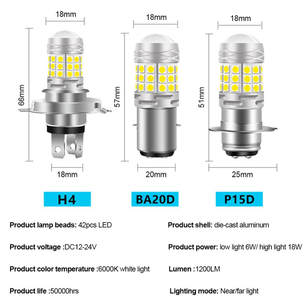 Openmall H4 /BA20D/H6 /P15DLED Lampu Depan Motor 42SMD LED Lamp Moto High/Low Beam Bulbs Lamp Lampu Kabut 12V Putih E6F9