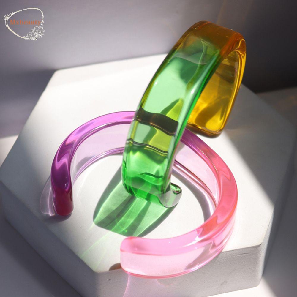 MXBEAUTY Wanita Gelang Gradien Korea Jelly Pesta Geometris Tebal Perempuan Sederhana Lebar Gelang