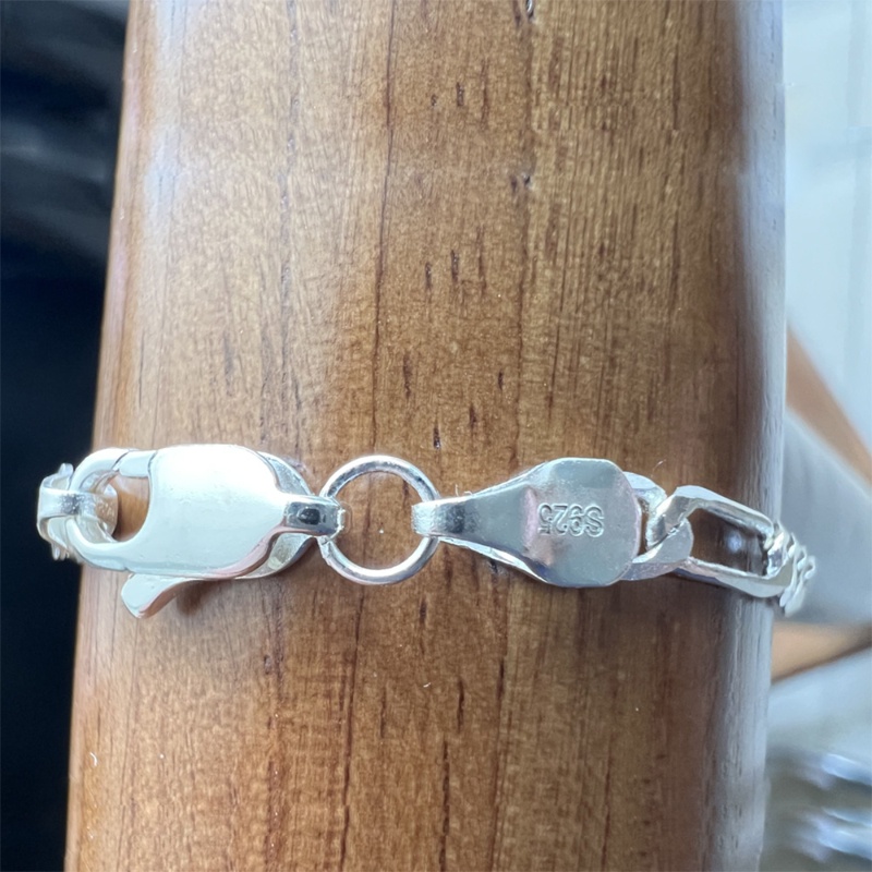 S925 Sterling Silver Gelang Unisex Sterling Pria Rantai Itali Korea Fashion Perhiasan Aksesori 3.5 mm Perak Gelang