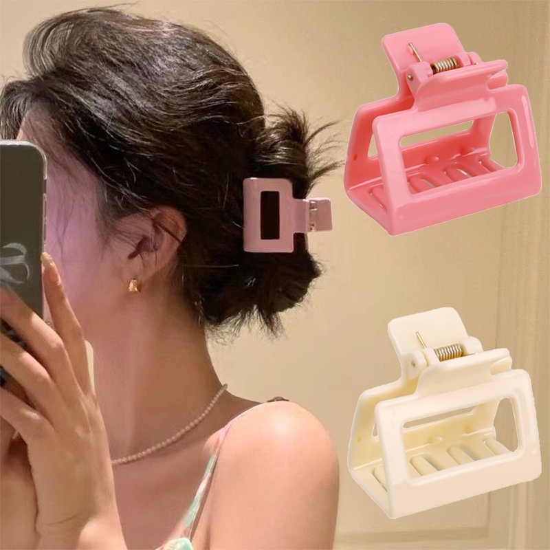 Korean INS Style Daily Bath Shower Makeup Sederhana Wanita Elegan Resin Hiu Klip Aksesoris Rambut Fashion Bentuk Persegi Hair Claw Sweet Fresh Girls Ponytail Holder Jepit Rambut