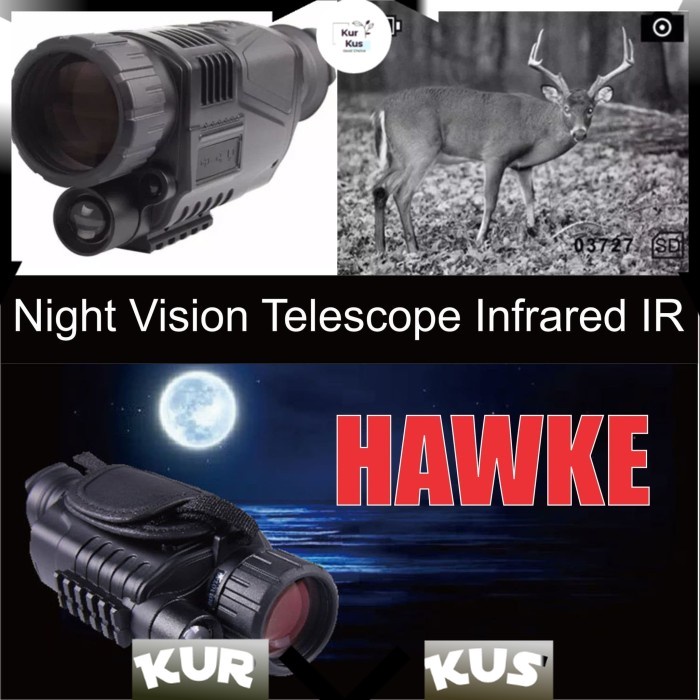 Teropong malam Night Vision Inframerah IR Hawke 5x40 Video Recorder