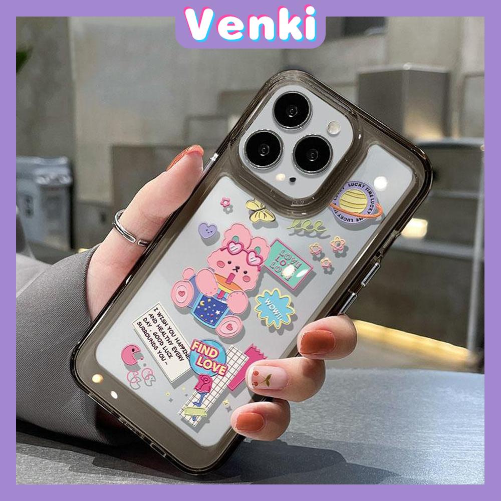 VENKI - Untuk iPhone 11 Case Clear Space Hard Acrylic Case Shockproof Protection Camera Cute Bear and Bunny Kompatibel dengan iPhone 14 13 Pro Max iPhone 12 Pro Max XR 7Plus 8Plus