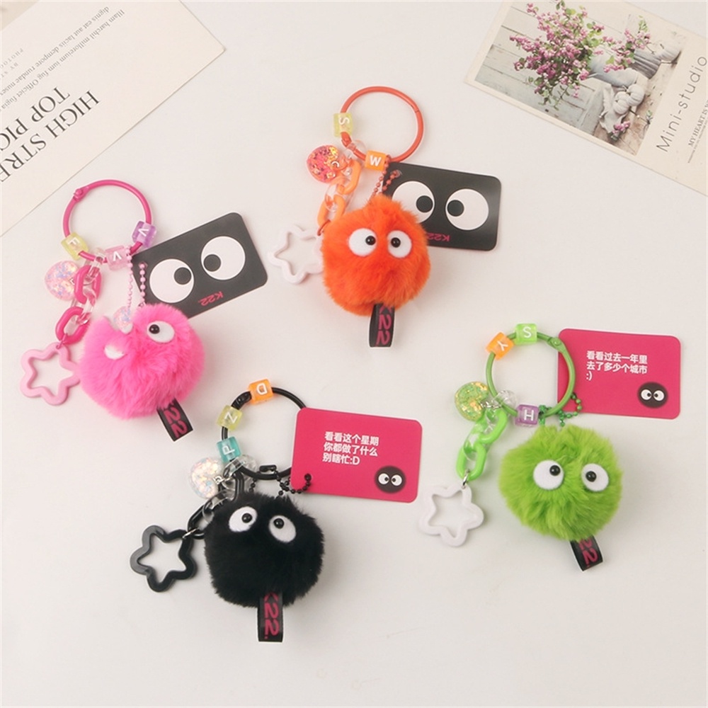 Kartun Bola Mewah Gantungan Kunci Lucu Berbulu Boneka Bintang Hati Liontin Keyrings Untuk Wanita Pompom Mobil Keyholder Earphone Case Ornamen