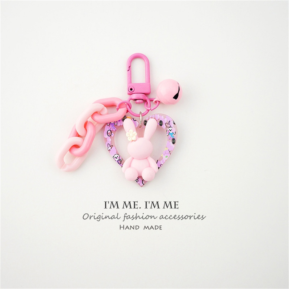 Sweet Rabbit Heart Gantungan Kunci Untuk Wanita Lucu Bell Animal Bentuk Cinta Keyrings Earphone Case Liontin Charms Car Key Holder Hadiah