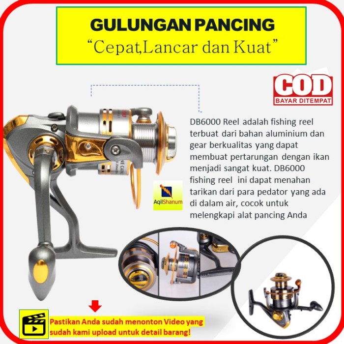 BERKUALITAS Alat Gulungan Reel Ril Rell Real Pancing Laut Mini Murah DB6000A