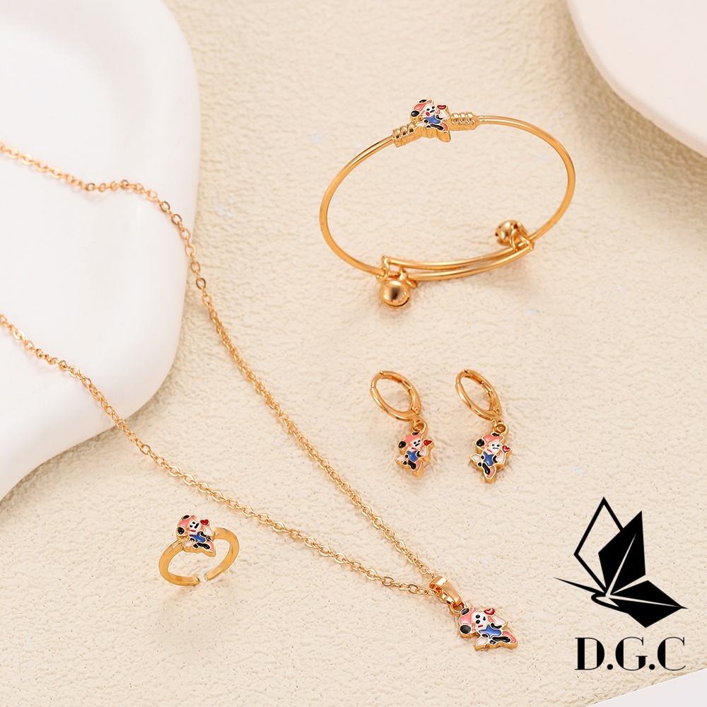 ✨D.G.C✨♥✅Titanium Set Perhiasan Anak Perempuan Satu Set Kalung Gelang Emas Dan Cincin Set Anting Kor