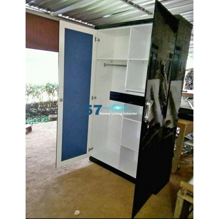 Lemari Pakaian Minimalis Serbaguna 2 Pintu Pintu Kaca Bahan Multiplek