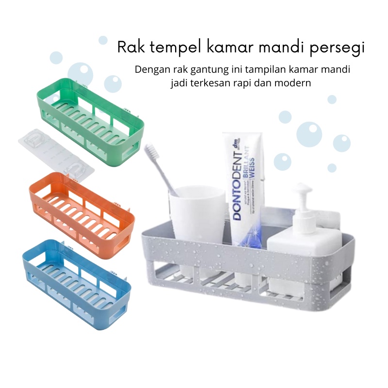 ADK - D204-Rak Tempel Tanpa Paku - Rak Kamar Mandi Tempel - Rak Kamar Mandi Persegi Panjang