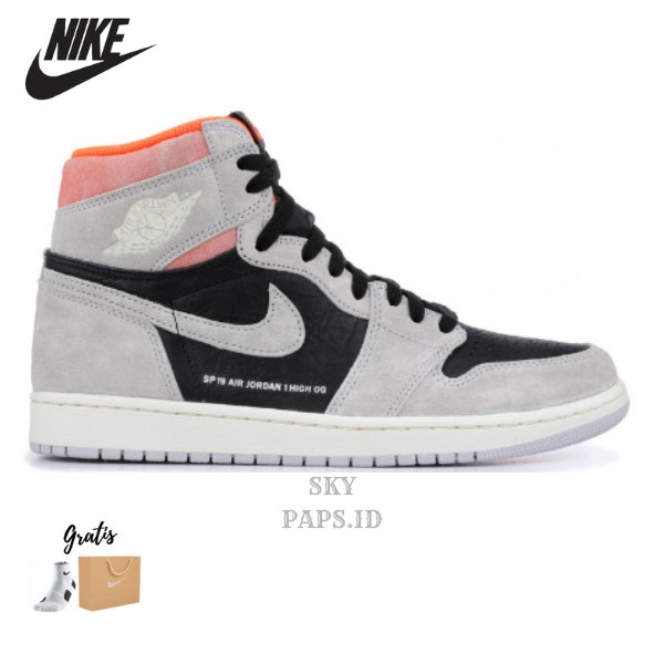 NIKE AIR JORDAN 1 RETRO HIGH GREY HYPER CRIMSON WHITE BLACK - 39