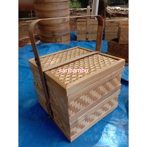 BESSELLER READY STOK rantang bambu 20cm susun 2/rantang bambu susun 2/hampers bambu/kotak bambu/kera