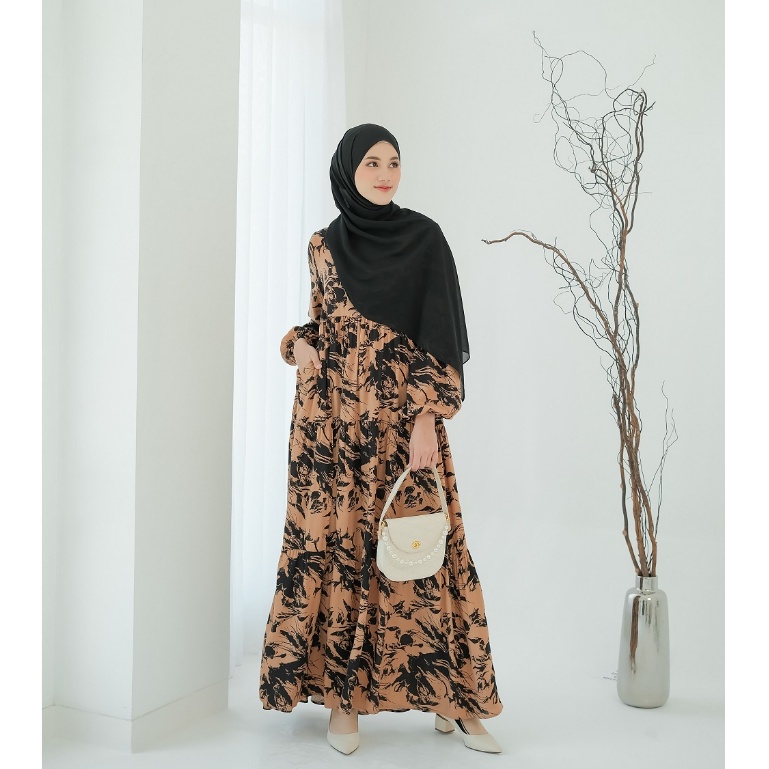 elka_looks Sylvia Dress Bahan Rayon Viscose Gamis Busui Gamis Homedress Size S-XL