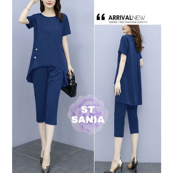Diskon Spresial Setelan Wanita Celana Pendek Baju Korea Style Set Casual Santai Harian - Navy