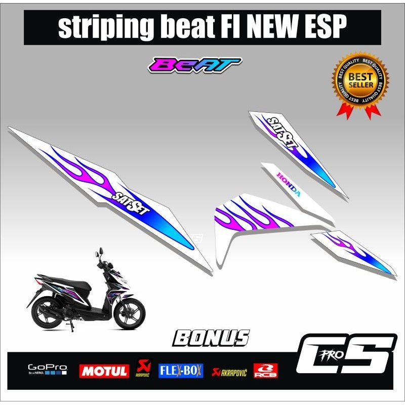 Striping Honda Beat 110 Fi 2016-2019 Motif Api Pelangi / Stiker Decal Motor Beat Fi ,Esp Beat Street