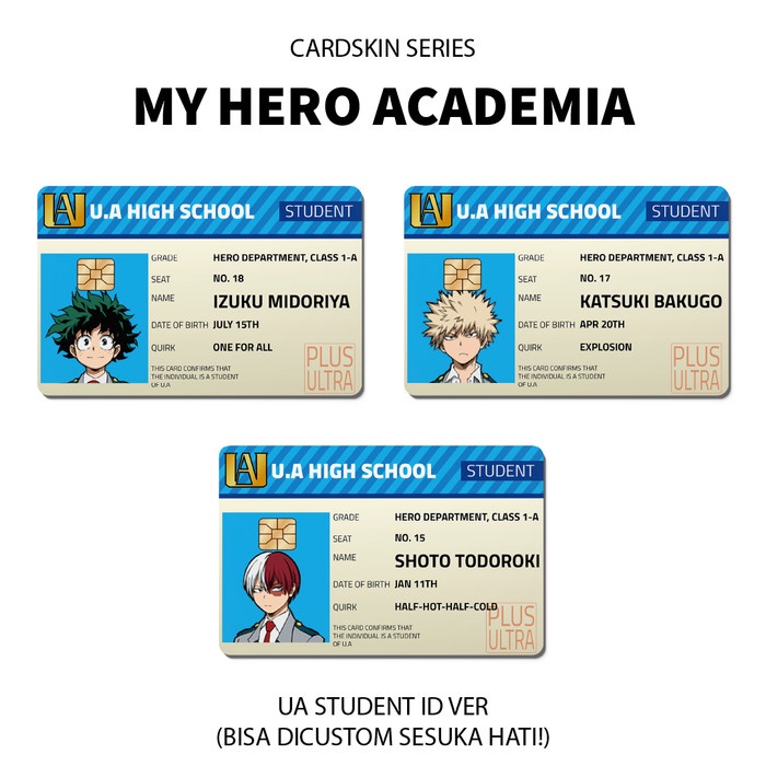 Stiker Card skin My Hero Academia Boku No Hero Anime