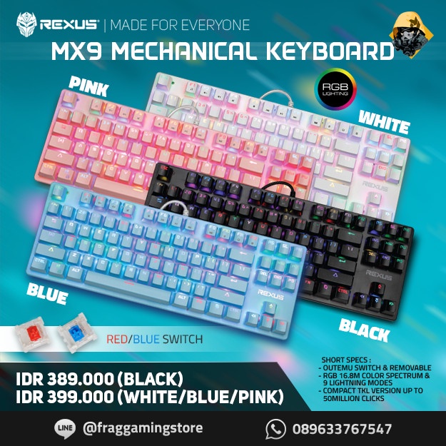 Rexus Legionare MX9 / MX 9 RGB TKL Mechanical Gaming Keyboard - Putih