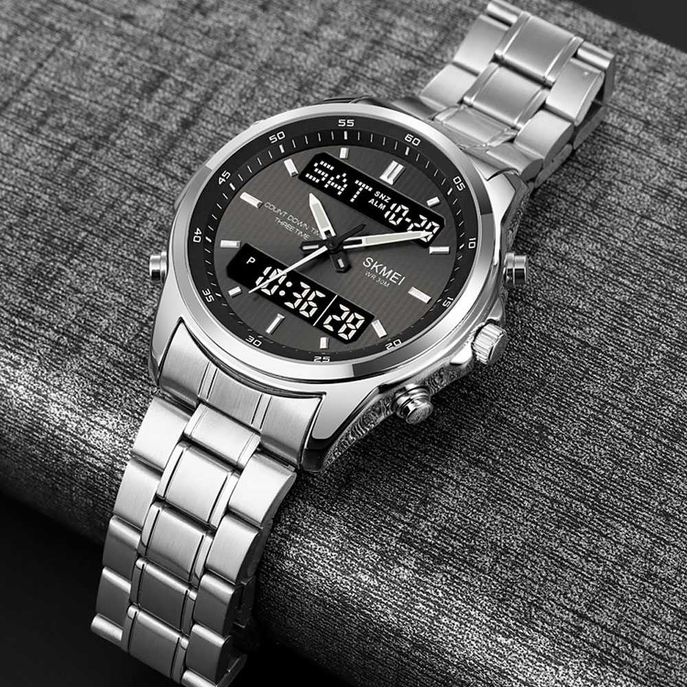 Jam Tangan Pria Luxury Stainless Steel Quartz Original SKMEI Jam Tangan Digital Analog Waterproof Al