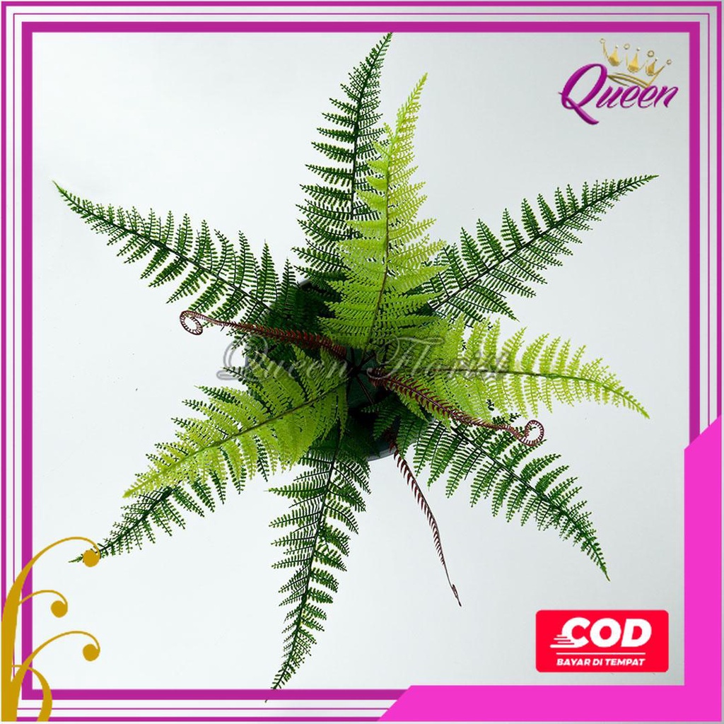 Alltechshop_ Daun Pakis Boston Gelombang Palem Duri Aa Artificial Cabang 9 Tanaman Tancap Daun Hias