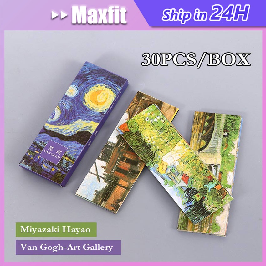 

30Pcs/Set Pembatas Buku Kertas Karakter Lucu Besar Desain Hayao Miyazaki / Van Gogh Bookmark