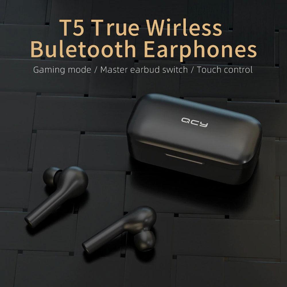 Aksesoris Handphone QCY TWS Bluetooth Earphone with Charging Case - QCY-T5 - Black