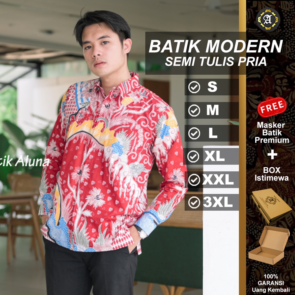 Baju Batik Pria Semi Tulis Jas Kain Premium Laki Dewasa Sogan Terbaru Cap Panjang Klasik Hem Furing 