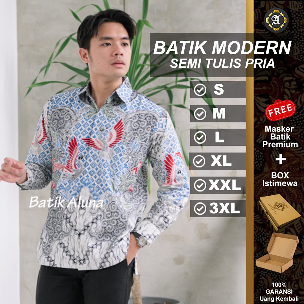 Baju Batik Pria Semi Tulis Katun Klasik Jas Lengan Mannan Bahan Motif Maron Halus Sogan Hem Furing L