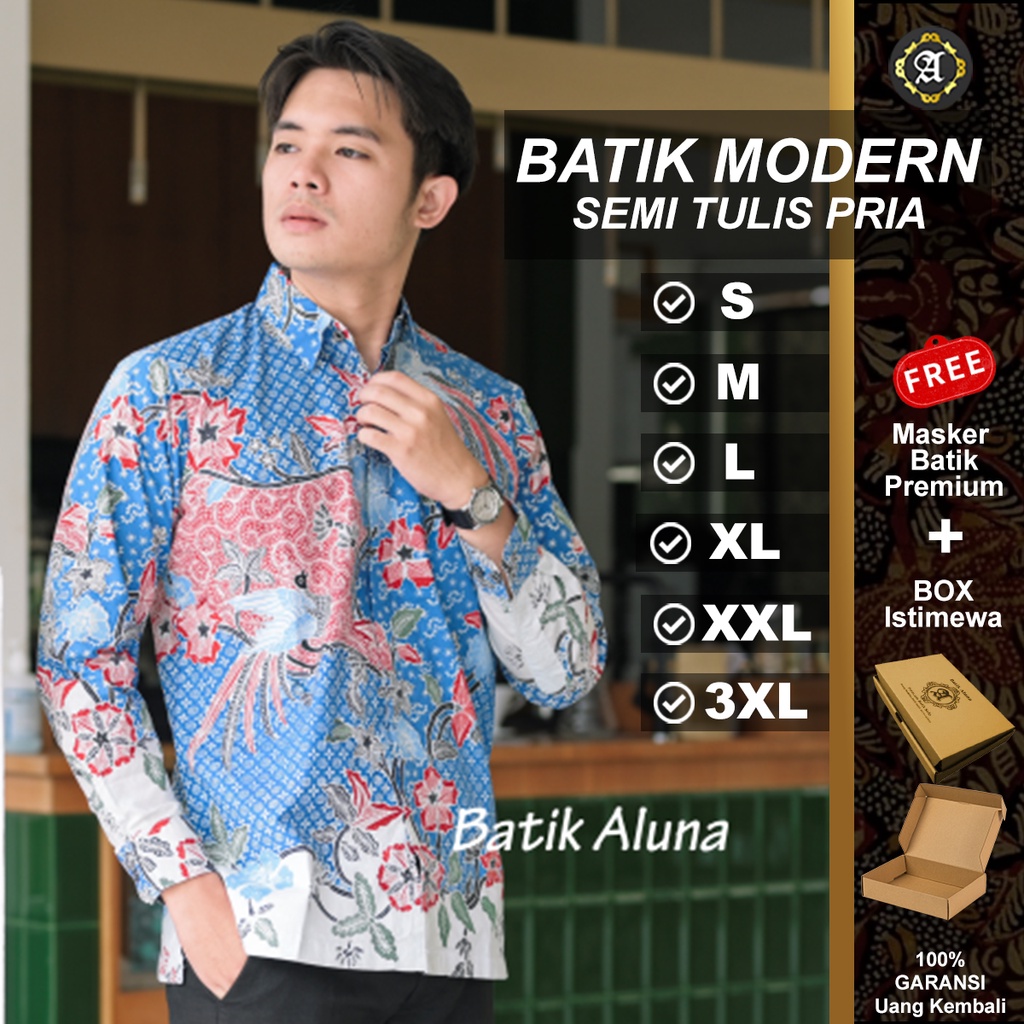 Baju Batik Pria Semi Tulis Lengan Panjang Muda Furing Cowok Tidak Motif Sutra Lapis Katun Sarung Kla