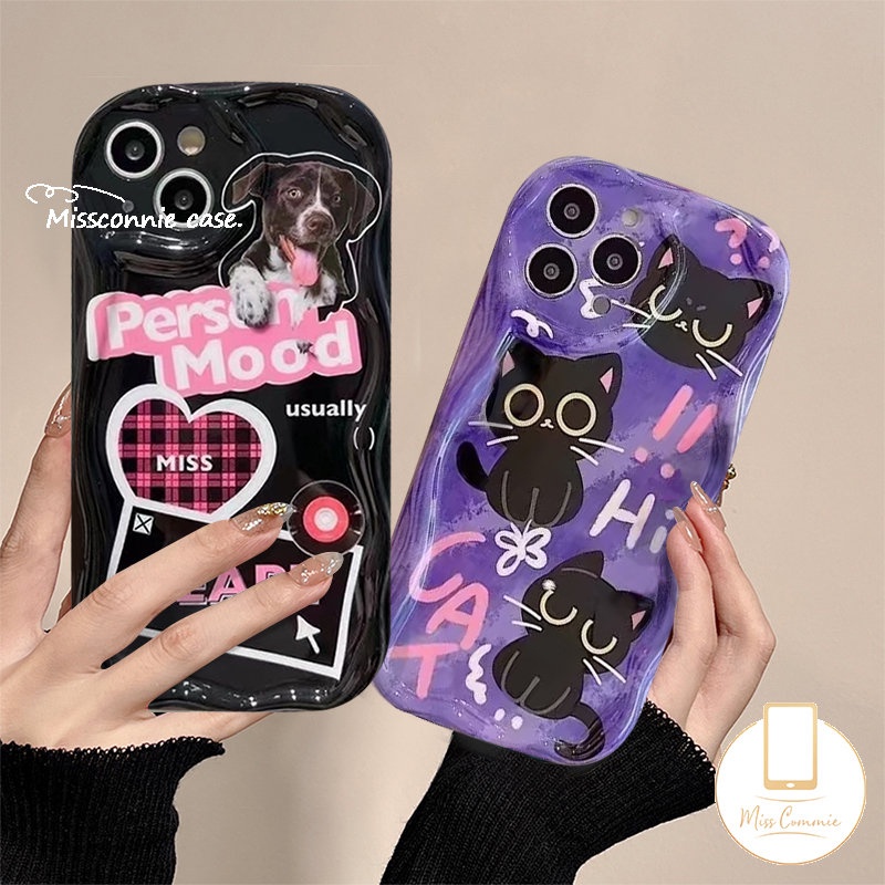 Love Heart Cute Kartun Anjing 3D Wavy Curved Edge Case Iphone 7 Iphone 8 7 Plus 8 Plus Iphone XS XR 