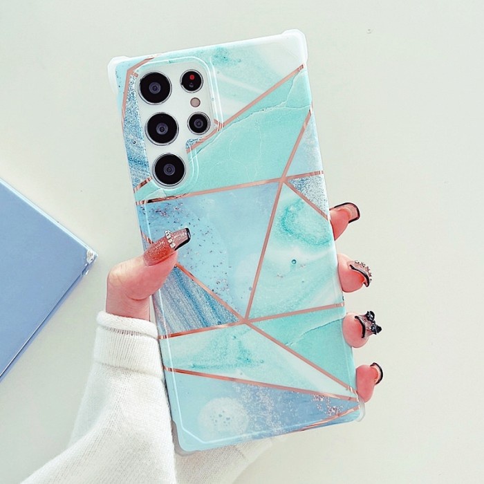 SAMSUNG GALAXY S22 ULTRA - BLUE GREEN Electroplate Marble Case Casing - S22 ULTRA
