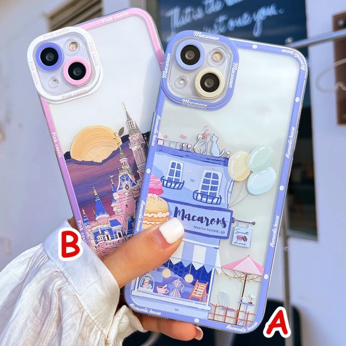 SAMSUNG A31, A51, A71 4G - CUTE CASTLE MACARON PINK PURPLE CASE CASING - A31. A