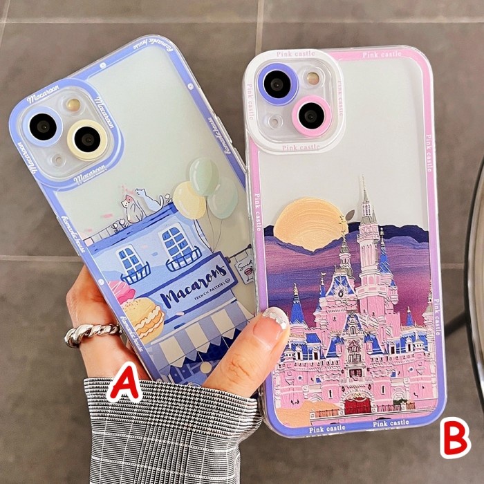 SAMSUNG A03, A52 4G, A52S -CUTE CASTLE MACARON PINK PURPLE CASE CASING - A03. A