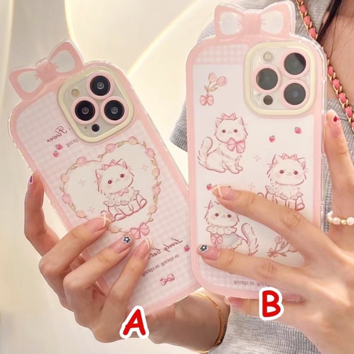 IPHONE 11, 11 PRO MAX - CUTE CAT PINK WITH LED SOFT kado CASE CASING - IP 11. A